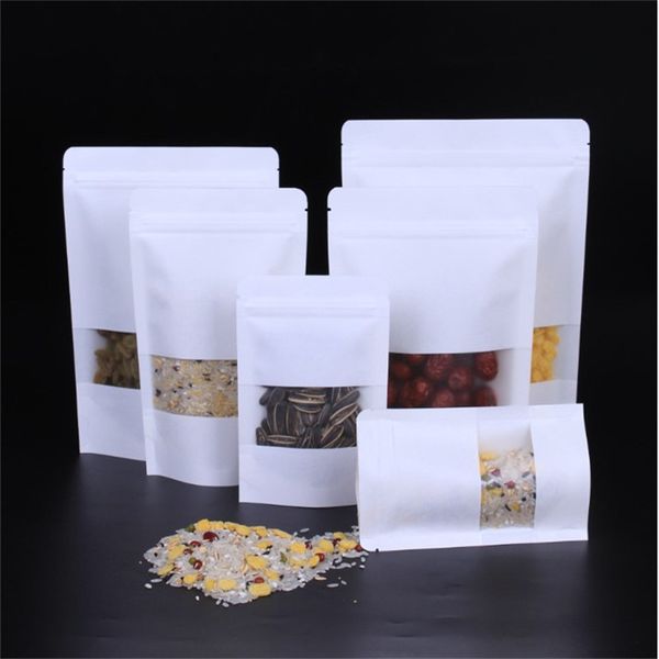

kraft paper white zipper bag stand up food pouches resealable packaging with matte window bags
