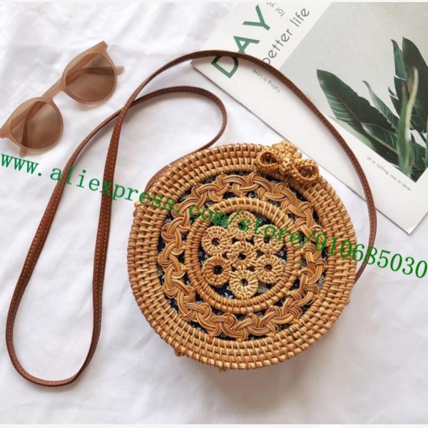

grade environment friendly ecological natural rattan vine woven lady handbag women messenger round bag 100% handmade 20*8cm