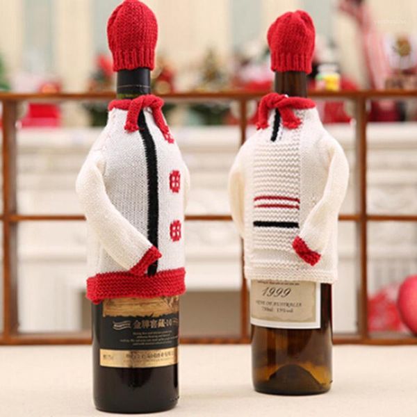 

christmas decorations 1set festive plush cute knitted sweaters wine bottle cover bag banquet dinner party table decor years supplies1