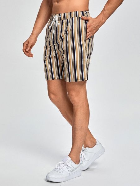 

men striped slant pocket drawstring shorts w1zd#, Black