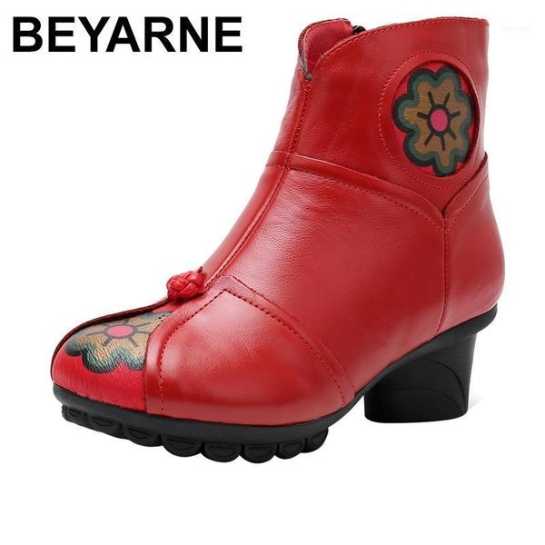

boots beyarne retro handmade women spring soft genuine leather shoes woman ankle square high heels for womene8491, Black
