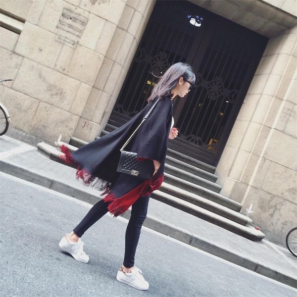 

quality guarantee oversized reversible reversed women winter knitted cashmere poncho capes shawl cardigans sweater coat c-008 y201007, Blue;gray