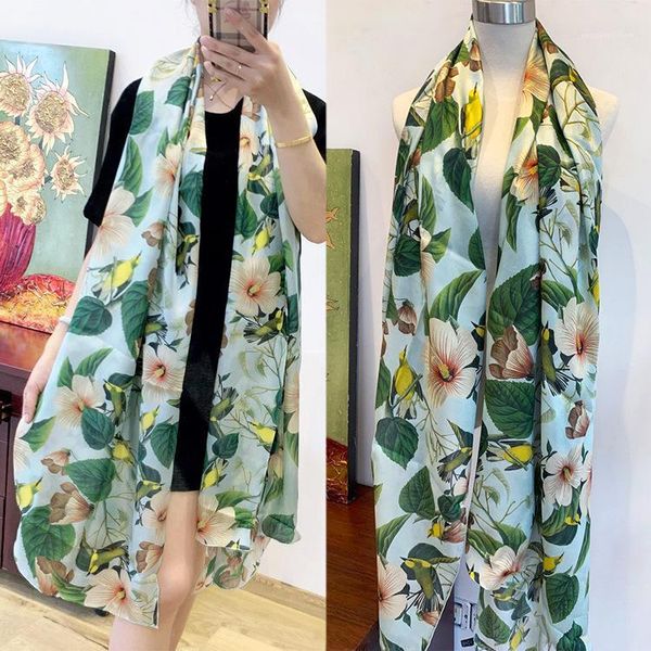 

winter fashion women's scarf shawls female long silk scarf 180*110cm large wraps tippet opera cape printed leaf neck scarves1, Blue;gray
