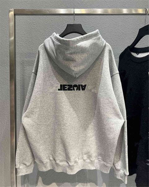 

Men's Hoodies & Sweatshirts High version 21fw autumn and winter front back reverse printing heavy industry washing water used Fleece Ho, Black