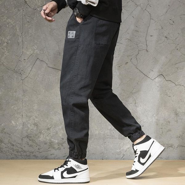 

japanese vintage fashion men jeans loose fit casual cargo pants spliced designer hip hop joggers streetwear wide leg trousers, Blue