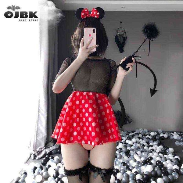 

nxy lingerie ojbk anime kawaii mouse cosplay costumes sweet perspective mini polka point skirt temptation transparent red set 1220, Red;black