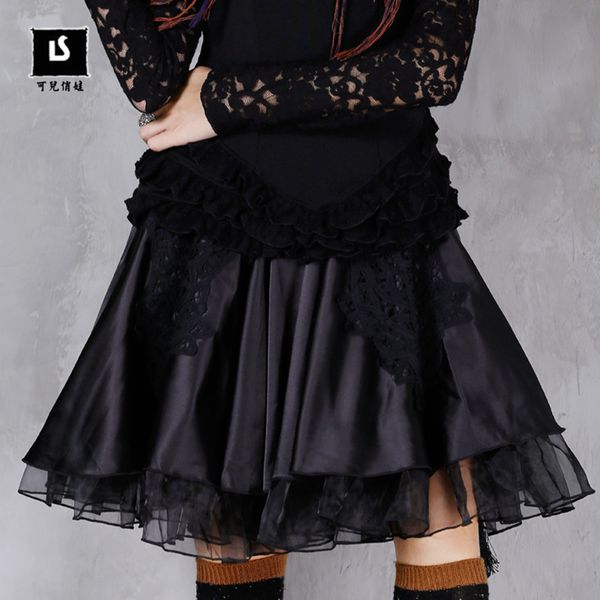 

women's fall 2021 black friday new ruffled puff skirt palace lace short skirt half-length skirt 3015, Black;gray