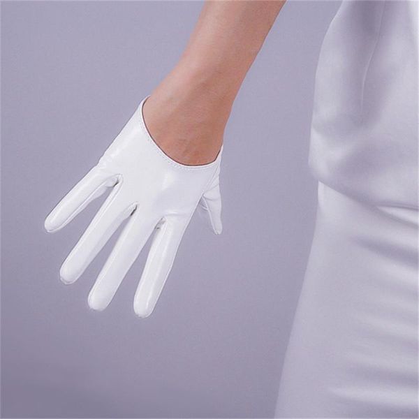 

five fingers gloves women' patent leather ultra short 13cm simulation bright white qpbs13, Blue;gray