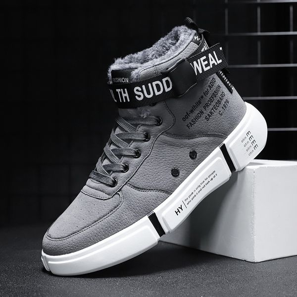 

hemmyi mens high sneakers plus cashmere winter boots men round toe outdoor casual zapatos de hombre dropshipping, Black