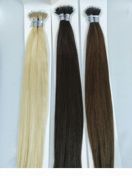 

elibess hair -nano ring human hair 0.8g strand 200strands lot sraight wave double drawn european human hair extension, Black