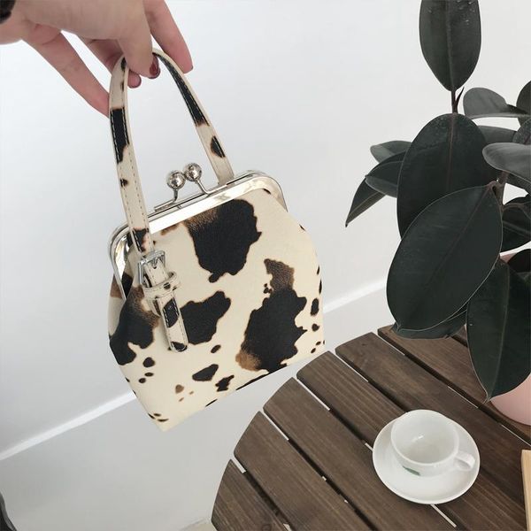 

cow pattern clip handbags women designer crossbody bags lady fashion pu leather female shoulder messenger bag small purses sac