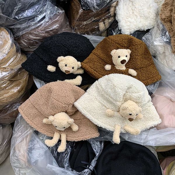 

lamb south korea bear hair fisherman's female new soft cute cold proof warm student basin hat in autumn and winter, Blue;gray