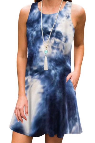 

casual dresses s-3xl large size women sundress vintage floral print sleeveless summer dress tank o-neck pocket loose mini vestidos, Black;gray