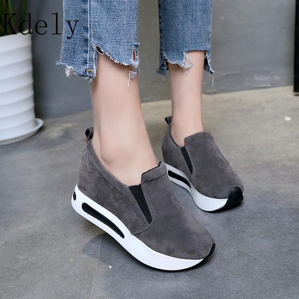 

2020 flock new high heel lady casual black/ 6cm women sneakers leisure platform shoes breathable height increasing shoes