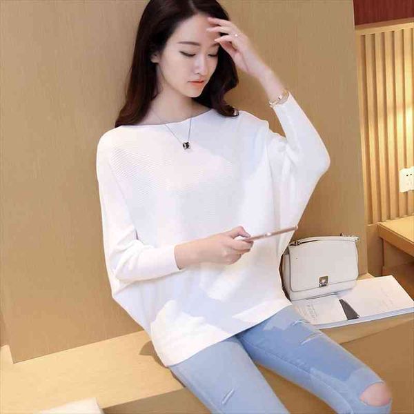

fashion knitted sweater women off shoulder pullover loose batwing long sleeve jumper pull femme elegant hiver h260, White;black