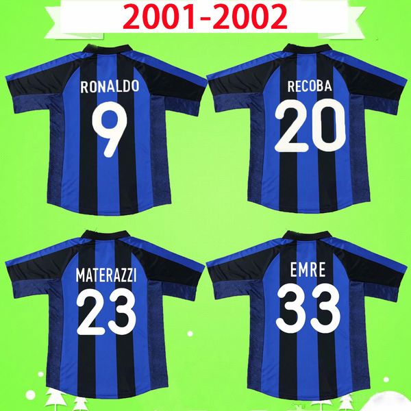 

#9 ronaldo 2001 2002 retro soccer jersey vieri football shirt classic vintage 01 02 kallon recoba ventola milan materazzi maglia da calcio, Black;yellow