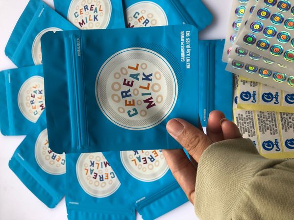 

milk flavors bags mylar cookies 3.5g blue empty label cerel stickers proof bag hologram local bags smell and bags yxlqf jjxh