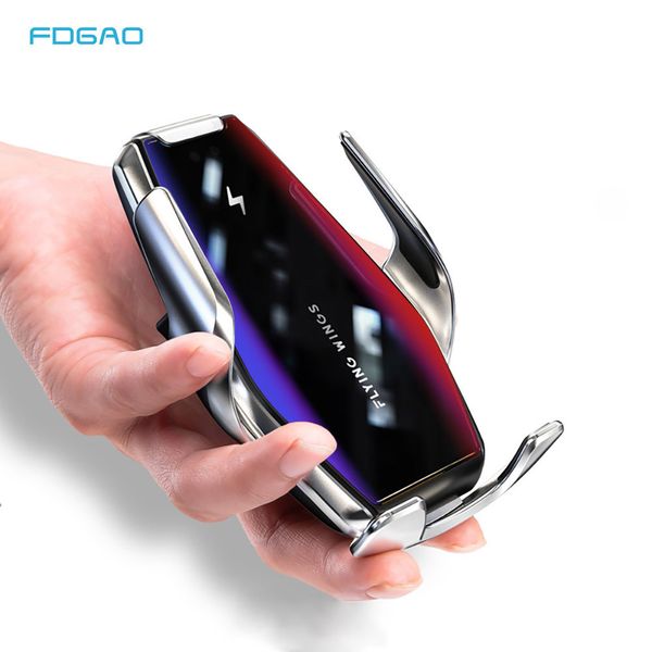 

15w auto clamping qi wireless charger for iphone 11 xs xr x 8 samsung s20 s10 smart sensor fast charging car phone holder