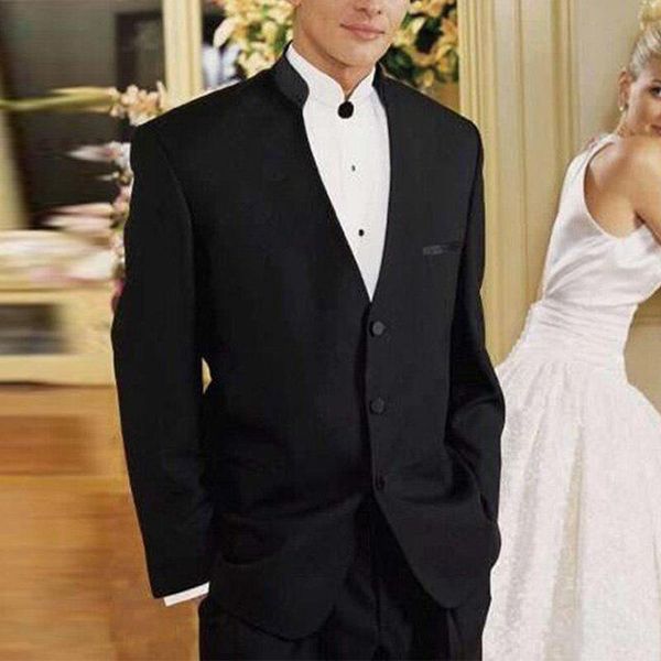 

men's suits & blazers black groom tuxedo with stand collar 2 piece slim fit tunic men for wedding male fashion set jacket pants 2021, White;black