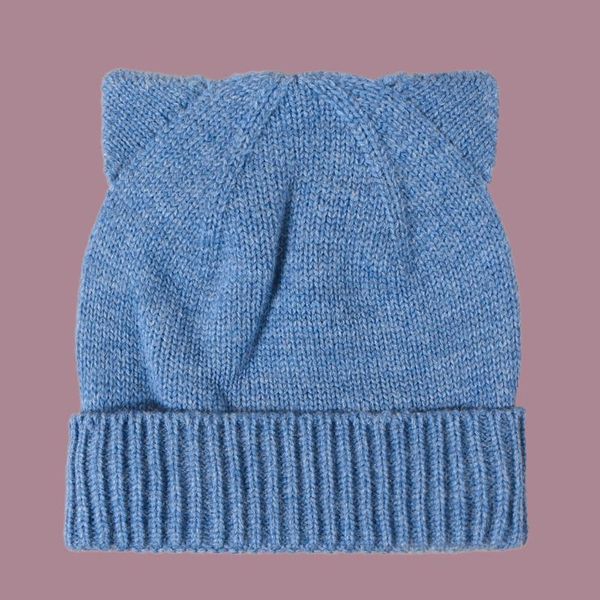

beanie/skull caps pure color beanie, cute ear woolen hat, female japanese all-match age-reducing warm fashionable casual knitted hat, Blue;gray