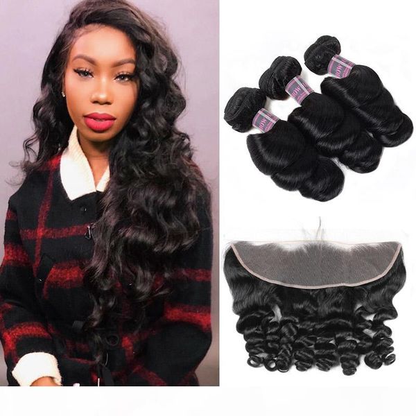 

wholesale 8a brazilian hair 3bundles with lace frontal loose wave virgin hair extensions ishow human hair bundles with closure, Black