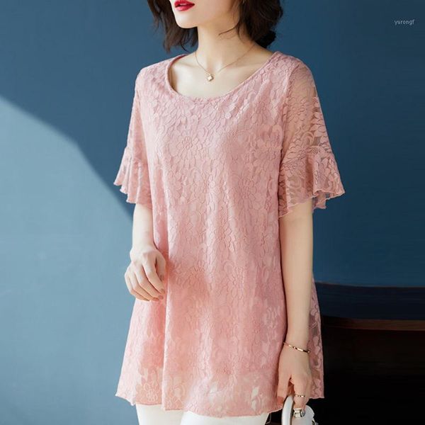 

women summer lace blouses short sleeve casual o-neck solid casual lace women shirts1, White