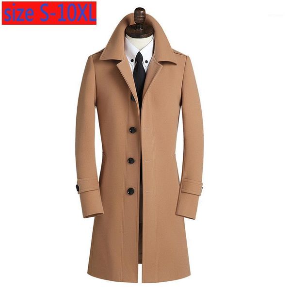 

new handsome cashmere overcoat men autumn casual x-long thick single breasted mens wool coat super large plus size s-8xl 9xl10xl1, Black