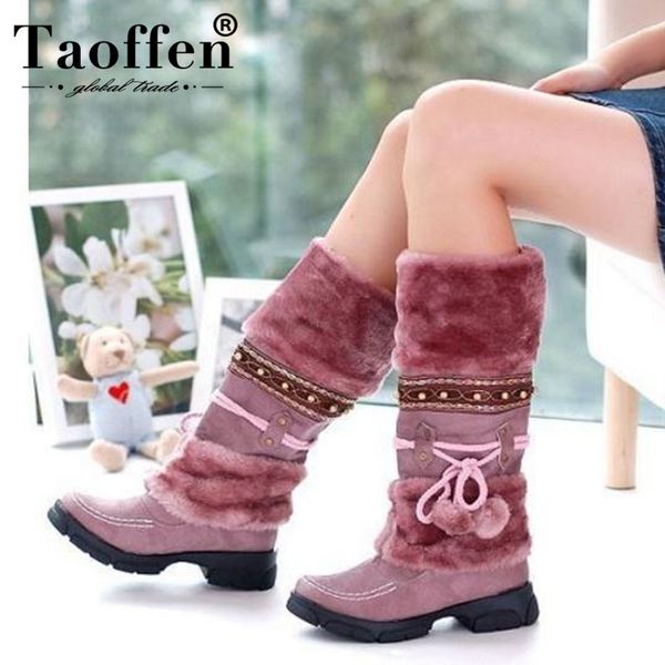 

taoffen new winter warm knee boots thick fur high heel boots women shoes fashion long snow boots big size 35-43 y200723, Black
