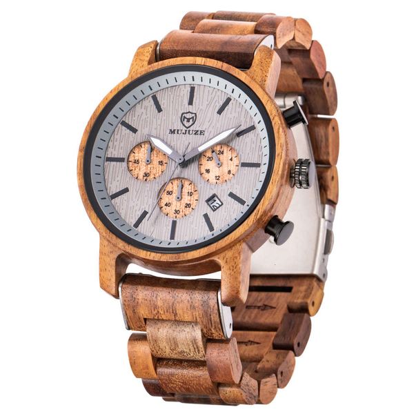 

for 2020 men's new wooden watch multifunctional high-end watch, Slivery;brown