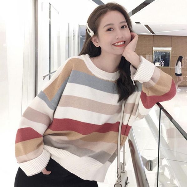 

women net celebrity pullover lazy wind sweater loose all-match jackets sweater pr sale, White;black