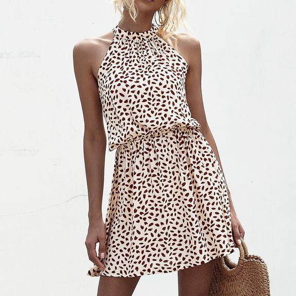 

high street summer halter floral print mini dress 2020 vintage sleeveless dress beach casual party short dress for women, Black;gray