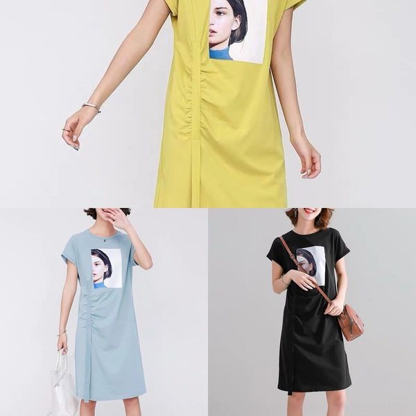 

34nx5 summer fqswi 2020 casual dresst-shirt dress long korean t-shirt knee version ins loose straight casual mid dress women's, Black;gray