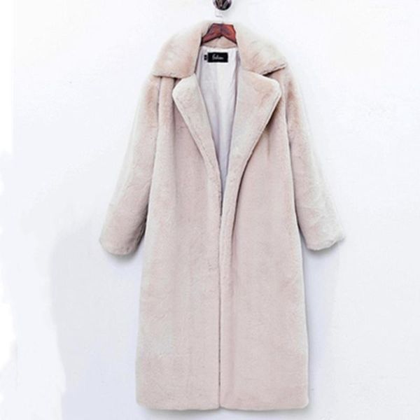 

size plus winter faux cashmere coat women luxury long loose lapel overcoat thick warm female plush jacket1, Black