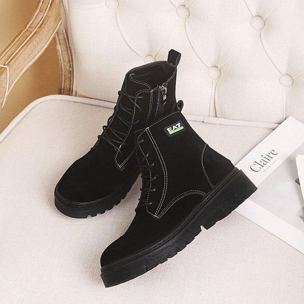 

2020 горячей замша faux ботильоны зима женщины женской обуви keep warm non скольжению мотоцикл молния сапоги дама большого размера, Black