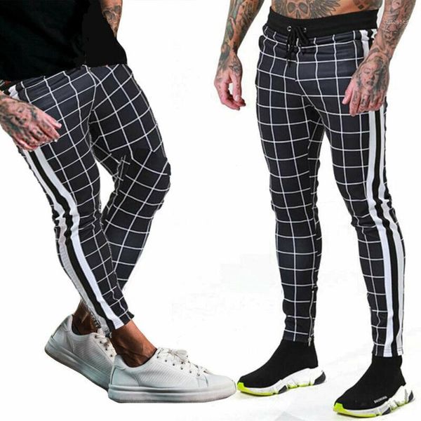 

men's pants casual men stretch sport ranning male plaid print trousers breathable fitness jogging slim fit drawstring sweatpants1, Black
