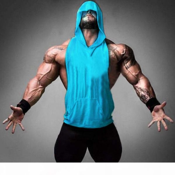 

maoxzon mens loose muscle fitness hoodies tank for men casual bodybuilding workout hooded sleeveless t-shirts gym vests tanks, White;black