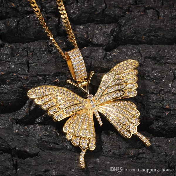 

europe and america new fashion micro set cz butterfly necklace yellow gold plated rapper necklace for men women nice gift, Silver
