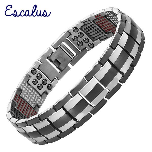 

escalus men's pure titanium magnetic bracelet for men 4in1 magnets negative ions germanium health bracelets jewelry 200928, Black
