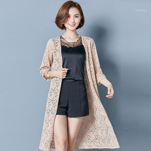 

women summer beach lace kimono cardigan plus size clothing see through transparent women chiffon jacket shirts ah8921, Black;brown