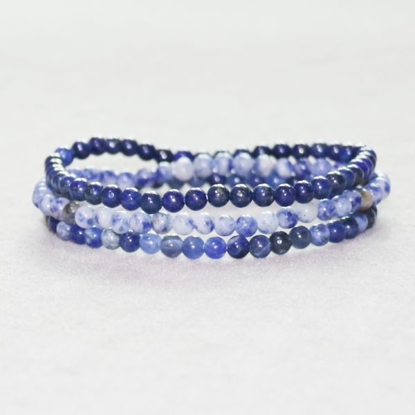 MG0064 Set di braccialetti mini pietre preziose da 4 mm all'ingrosso Set di braccialetti di sodalite naturale con lapislazzuli per donna, gioielli con perline di yoga mala