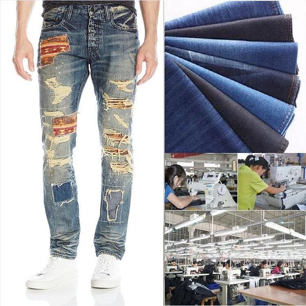 

patchwork jeans men's ripped jeans mid waist sand wash straight pants hip hop mens loose streetwear1, Blue