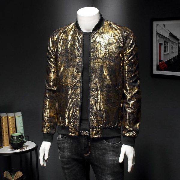 

new men's bronzing bomber jacket autumn print slim-fit pilot windbreaker street clothing men's fashion casual plus size jacket, Black;brown