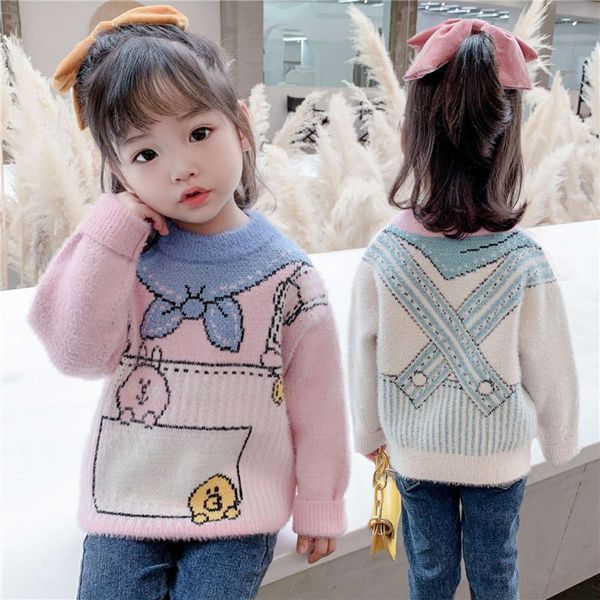 

winter children's sweater autumn 2020 new korean clothing girls' thickened baby round neck imitation mink cashmere, Blue