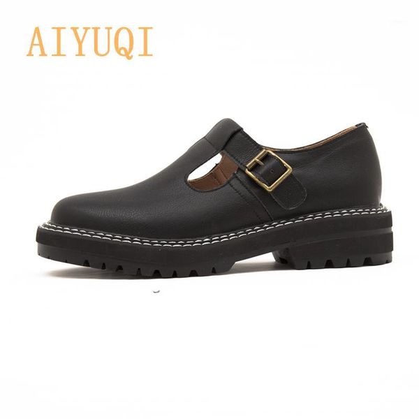 

aiyuqi women shoes 2020 new spring genuine leather ladies oxford shoes women's mary jane loafers1, Black