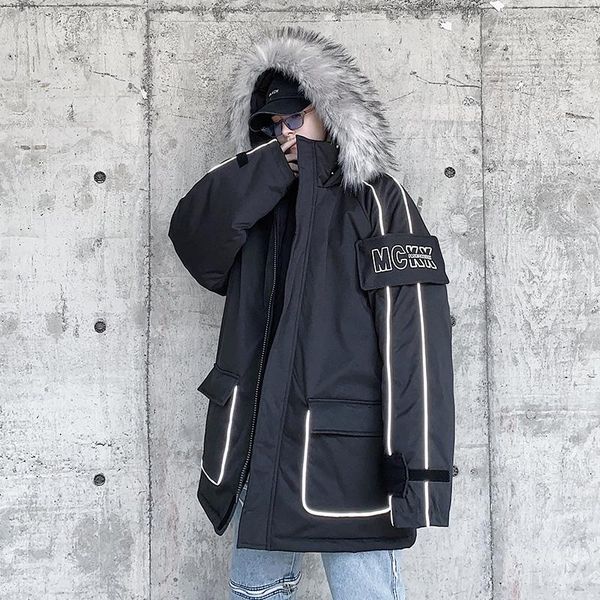 

2020 winter men's cold and warm long thickened big fur collar zipper down jacket down coats, Black