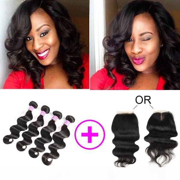

new arrival whosales price body wave 4 bundles with lace closure brazilian mongolian indian peruvian malaysian cambodian virgin hair, Black