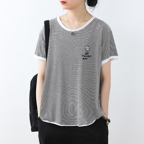 

t-shirt women summer 2020 new cotton striped round neck short sleeve female clothes loose large size slimming women 1, White