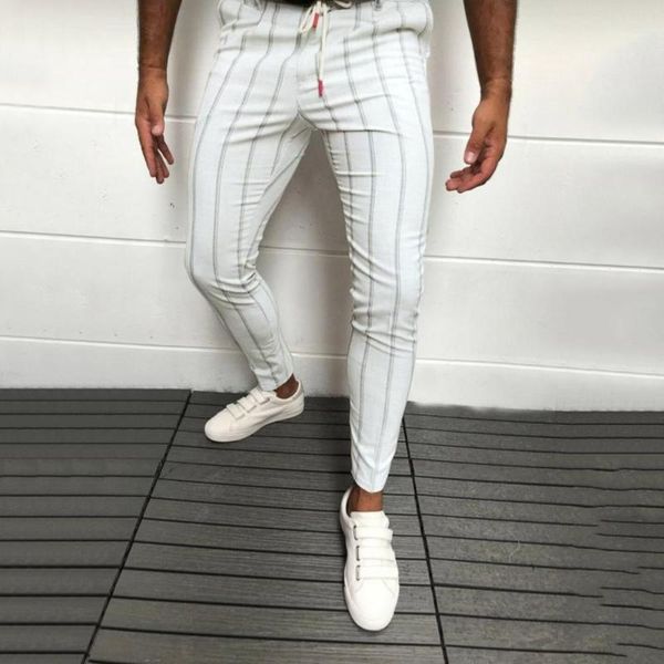 

fashion men england style striped pants male new long pencil joggers pants casual trousers drawstring side stripe slacks 2020 3#1, Black