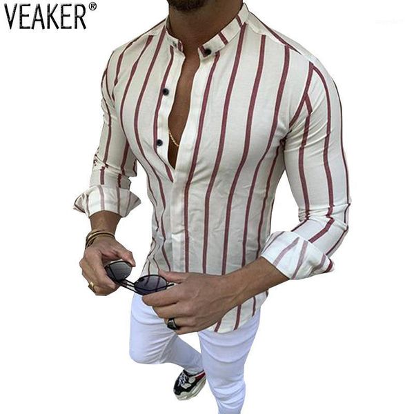 

2020 new men's slim fit striped shirts men long sleeves casual shirt male streetwear high street shirts -3xl1, White;black