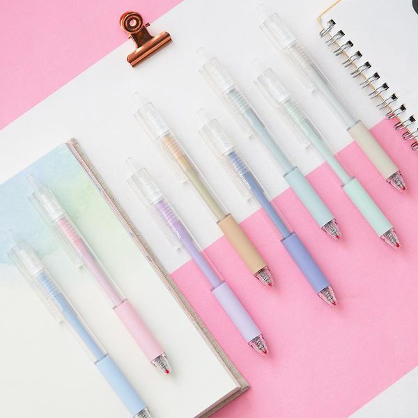 

gel pens 4pcs transparent pen for writing macaron color body 0.5mm ballpoint black ink office accessories school supplies fb384